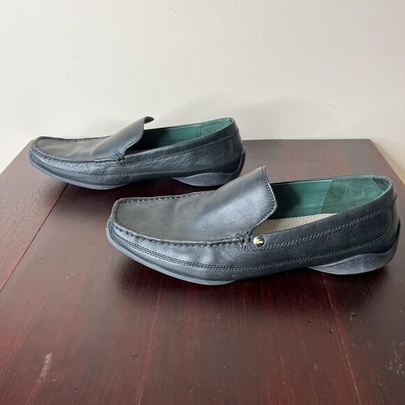 Lacoste Mens Black Leather Loafers Sz 9.5 Slip On Moccasins Driving Shoes - Picture 3 of 8